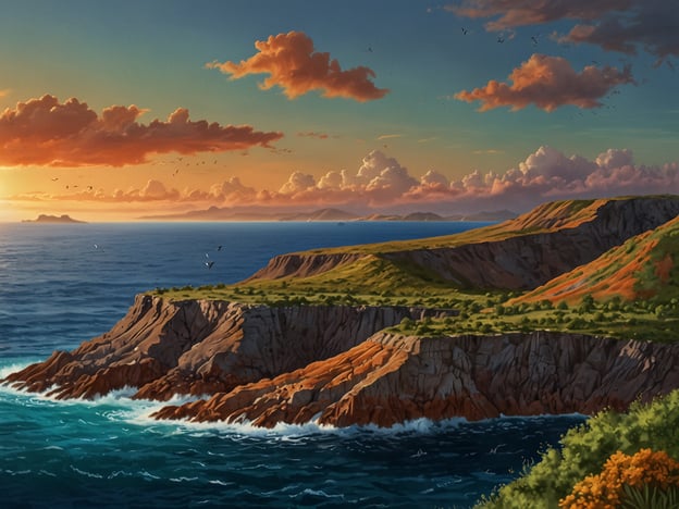 Auf dem Bild ist eine malerische Küstenlandschaft mit steilen Klippen und einem weiten Blick auf den Ozean bei Sonnenuntergang zu sehen. Die Farben des Himmels sind warm und einladend, was eine friedliche Stimmung vermittelt. Diese Art von Landschaft erinnert an einige der besten Nationalparks zur Erkundung, wie zum Beispiel:1. **Yosemite Nationalpark (USA)** - Bekannt für seine beeindruckenden Granitfelsen und Wasserfälle.2. **Acadia Nationalpark (USA)** - Berühmt für seine Küstenlandschaften und atemberaubenden Ausblicke auf das Meer.3. **Torres del Paine Nationalpark (Chile)** - Bietet dramatische Berge und glitzernde Seen.4. **Cinque Terre Nationalpark (Italien)** - Bekannt für seine bunten Dörfer an der Küste und Wanderwege mit spektakulären Ausblicken.Diese Nationalparks bieten vielfältige Möglichkeiten zur Erkundung der Natur und atemberaubende Ausblicke, ähnlich wie auf dem Bild.