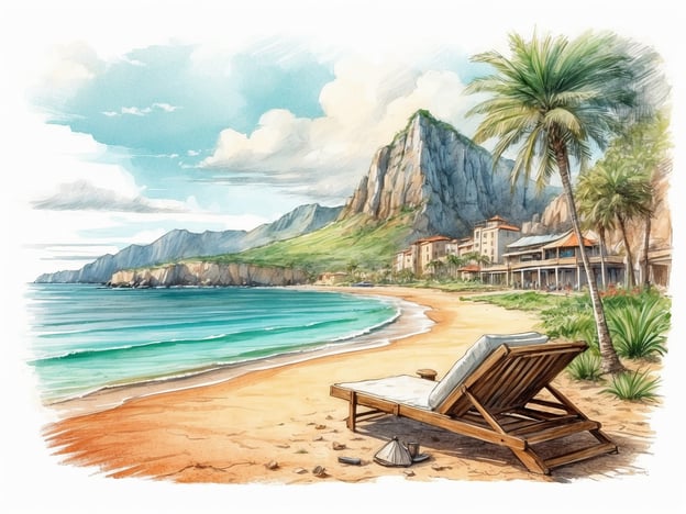 Auf dem Bild ist ein entspannender Strand zu sehen, ideal für verschiedene Aktivitäten und Angebote. Man könnte sich auf einer Liege ausruhen und die Sonne genießen. Es gibt die Möglichkeit, schwimmen zu gehen oder im Meer zu schnorcheln und die Unterwasserwelt zu erkunden.Für Abenteuerlustige bieten sich Wassersportarten wie Kajakfahren oder Stand-Up-Paddling an. Außerdem könnte man am Strand entlang spazieren oder eine Strandbar besuchen, um erfrischende Getränke und lokale Spezialitäten zu genießen. Für entspannendere Momente wären Massageangebote am Strand eine tolle Ergänzung.
