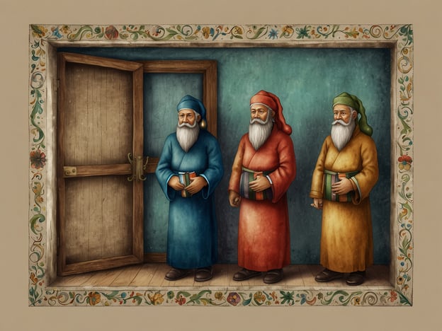 In der Stille der Nacht, heilig' und klar,Drei alte Männer, sie stehen da.Mit Bart und Gewändern, in Farben so fein,Vor einer Tür, die weit offen scheint.Die Geschenke in Händen, oh, welch' ein Licht,Bringen sie Freude, das Herz erfrischt.Die Stille um sie, die Welt ruht sanft,Weihnachtliche Wunder, so mild und gewandt.So kommen sie her, von nah und von fern,In heiligen Nächten, leuchtet der Stern.