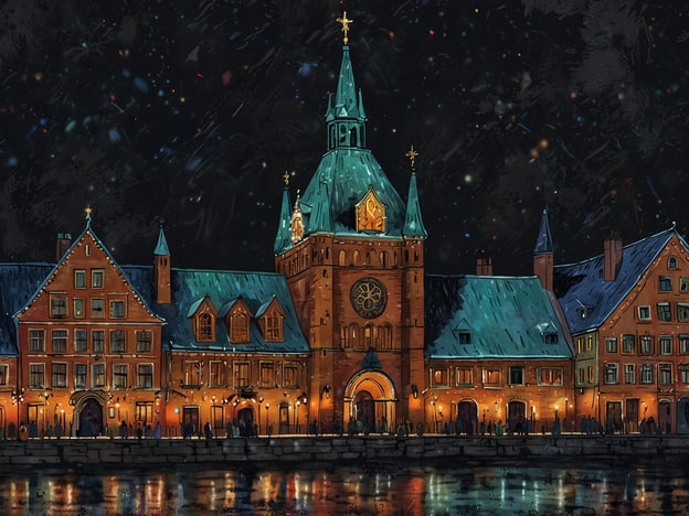 Auf dem Bild sieht man ein festlich erleuchtetes Gebäude, das auf eine schöne Szene im Advent hindeutet. In dieser Zeit finden zahlreiche Feierlichkeiten und Veranstaltungen statt, wie zum Beispiel Weihnachtsmärkte, die oft in historischen Stadtzentren abgehalten werden. Dort können Besucher Glühwein, frisch gebackene Lebkuchen und handgemachte Geschenke genießen.Die festliche Beleuchtung und die winterliche Atmosphäre deuten darauf hin, dass Menschen hier gesammelt sind, um die Vorweihnachtszeit zu feiern, gemeinsam zu bummeln und die weihnachtliche Stimmung zu erleben. Vielleicht gibt es auch Musikdarbietungen oder kleine Aufführungen, die die Interessen der Gäste ansprechen und zur besinnlichen Stimmung beitragen.