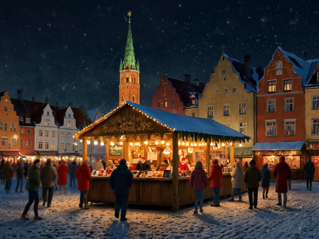 Auf dem Bild sieht man einen festlichen Weihnachtsmarkt bei Nacht. Die Stände sind mit Lichtern geschmückt, und es sind viele Menschen, die die Atmosphäre genießen. Zu den familienfreundlichen Aktivitäten auf einem Weihnachtsmarkt gehören:1. **Lebkuchen backen**: Kinder können Lebkuchen verzieren und ihre Kreativität ausleben.2. **Kreative Bastelstände**: Hier können Familien gemeinsam Weihnachtsgeschenke oder Dekorationen basteln.3. **Karussellfahren**: Ein kleines Karussell oder andere Fahrgeschäfte bringen den Kindern Freude.4. **Glühwein für Erwachsene, heißen Kakao für Kinder**: Genießen Sie warme Getränke, die die kalte Winterluft angenehm machen.5. **Weihnachtsgeschichten**: Oft gibt es Lesungen von Weihnachtsgeschichten, die für Kinder unterhaltsam sind.So wird der Besuch auf dem Weihnachtsmarkt zu einem unvergesslichen Erlebnis für die ganze Familie!