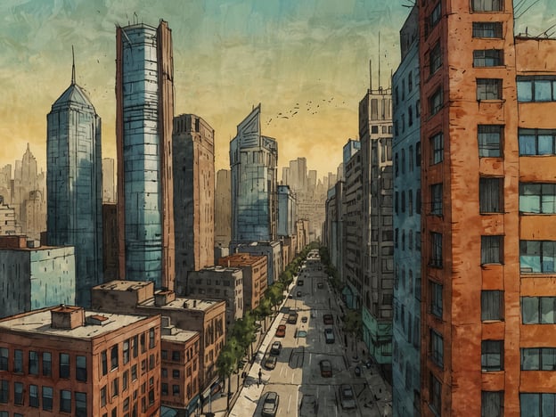 Auf dem Bild ist eine städtische Landschaft mit modernen Hochhäusern und einer breiten Straße zu sehen, die von Bäumen gesäumt ist. Die Stadt wirkt lebendig und dynamisch. Hier sind einige Innovationen, die solche Städte prägen können:1. **Nachhaltige Architektur**: Die Verwendung von umweltfreundlichen Materialien und energieeffizienten Designs in den Gebäuden.2. **Smart City Technologien**: Integration von IoT (Internet der Dinge) für Verkehrsmanagement, Beleuchtung und Sicherheitsüberwachung, um die Lebensqualität der Bewohner zu erhöhen.3. **Grüne Infrastruktur**: Dachgärten und vertikale Gärten, die nicht nur ästhetisch wirken, sondern auch zur Verbesserung der Luftqualität beitragen.4. **Erneuerbare Energien**: Solaranlagen und Windkraftturbinen auf Dächern zur Reduzierung des CO2-Fußabdrucks.5. **Öffentlicher Nahverkehr**: Effiziente und umweltfreundliche Verkehrslösungen, wie elektrische Busse oder U-Bahn-Systeme, die die Mobilität der Stadtbewohner fördern.Diese Innovationen tragen dazu bei, die Lebensqualität in urbanen Räumen zu verbessern und die Stadt zukunftsfähig zu gestalten.