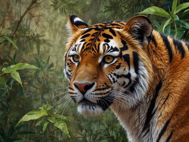 Auf dem Bild ist ein Tiger zu sehen, der majestätisch im Dschungel steht. Er ist bekannt für sein auffälliges orangefarbenes Fell mit schwarzen Streifen, was ihn zu einem der bekanntesten Großkatzen macht.Der Tayrona-Nationalpark in Kolumbien ist ein Ort von bemerkenswerter natürlicher Vielfalt. Dort finden sich tropische Wälder, Küstenlandschaften und eine reichhaltige Fauna. Obwohl Tiger nicht im Tayrona-Nationalpark leben, gibt es viele andere beeindruckende Tiere, darunter verschiedene Arten von Wildkatzen, Vögeln und Reptilien, die die Biodiversität und Schönheit des Parks widerspiegeln.