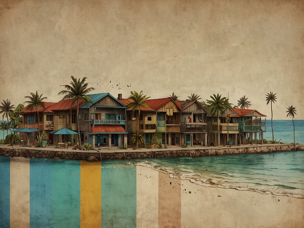 Auf dem Bild ist eine malerische Küstenlandschaft zu sehen, die ein typisches Urlaubsbild zeigt. Die bunten Häuser mit roten und blauen Dächern stehen direkt am Wasser und sind von Palmen umgeben, was ein tropisches Ambiente vermittelt.**Tourismus:** Diese Art von Architektur und Umgebung ist oft ein Anziehungspunkt für Touristen, die Entspannung und Natur suchen. Die Küste lädt zu Aktivitäten wie Schwimmen, Sonnenbaden und Wassersport ein.**Infrastruktur:** Die Gebäude scheinen gut installiert zu sein, um den Bedürfnissen der Besucher gerecht zu werden. Es gibt Anzeichen von Terrassen und Sitzbereichen, die auf eine touristische Nutzung hinweisen. Eine gut ausgebaute Infrastruktur ist entscheidend, um eine komfortable Erfahrung für Reisende zu gewährleisten.**Herausforderungen:** Trotz der idyllischen Kulisse könnten verschiedene Herausforderungen bestehen, wie beispielsweise der Schutz der Umwelt, die Erhaltung der lokalen Kultur sowie die Entwicklung ohne Übernutzung der natürlichen Ressourcen. Auch klimatische Veränderungen und der Anstieg des Meeresspiegels könnten langfristig eine Bedrohung für solche Küstengebiete darstellen.