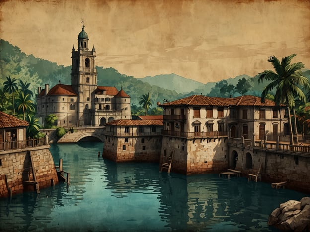 Auf dem Bild sehen wir eine malerische Küstenlandschaft mit einem historischen Gebäude, das architektonische Elemente aus der Kolonialzeit aufweist. Solche Bauwerke sind oft in den Karibikinseln oder Mittelamerika anzutreffen, die während der Kolonialzeit von europäischen Mächten besetzt waren.Ein faszinierender historischer Aspekt vieler dieser Inseln ist, dass sie einst bedeutende Handelspunkte waren. Sie dienten als wichtige Stationen für den Handel mit Waren wie Zucker, Tabak und später auch mit Kaffee. Die Architektur, wie sie im Bild dargestellt ist, spiegelt den Einfluss europäischer Stile wider, kombiniert mit lokalen Materialien und Techniken, was zu einer einzigartigen Bauweise führte.Darüber hinaus waren diese Inseln oft Schauplätze für politische Konflikte und kulturelle Vermischungen, die die Identität und Geschichte der Region geprägt haben. Die Kombination aus tropischen Landschaften und historischer Architektur zieht daher nicht nur Touristen an, sondern erzählt auch Geschichten von Kolonialismus, Handel und kulturellem Austausch.