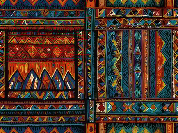 Auf dem Bild sind traditionelle Muster und geometrische Designs zu sehen, die typischerweise mit der faszinierenden Wayuu-Kultur aus Kolumbien in Verbindung gebracht werden. Diese Muster sind oft lebhaft in Farben und repräsentieren die kulturelle Identität sowie die Handwerkskunst der Wayuu. Sie sind in handgefertigten Textilien, wie den berühmten Wayuu-Paschen und -Taschen, zu finden und zeigen sowohl ästhetische als auch symbolische Bedeutungen, die tief in der Tradition der Wayuu verwurzelt sind.