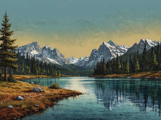 Auf dem Bild ist eine atemberaubende Naturlandschaft zu sehen, die zu Erkundungen und Abenteuern einlädt. Im Vordergrund erstreckt sich ein ruhiger, glitzernder See, dessen klare Oberfläche die umliegenden Bäume und majestätischen Berge widerspiegelt.Die Berge im Hintergrund sind hoch und beeindruckend, teils schneebedeckt, was auf unberührte Höhenlagen hinweist, die ideal für Wanderungen und Erkundungen sind. Die dichten, grünen Wälder entlang des Ufers schaffen eine friedliche Atmosphäre, während die sanften Farbtöne des Himmels auf einen klaren Morgen oder Abend hindeuten.Diese Szenerie lädt dazu ein, die Natur in vollen Zügen zu erleben, sei es durch Wanderungen, Bootsfahrten oder einfach nur durch das Genießen der atemberaubenden Landschaft. Es ist der perfekte Ort, um dem Alltag zu entfliehen und die Schönheit der Natur zu entdecken.