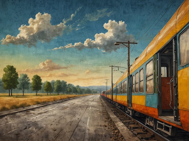Auf dem Bild ist eine malerische Landschaft mit einem Bahnhof zu sehen, an dem ein buntes Zugfahrzeug steht. Die Umgebung ist von Bäumen und leicht bewölktem Himmel umgeben, was eine ruhige und einladende Atmosphäre schafft.**Wann ist die beste Zeit für einen Besuch?** Die beste Zeit für einen Besuch könnte während der frühen Morgen- oder späteren Nachmittagstunden sein, wenn das Licht besonders schön ist und die Temperaturen angenehm sind.