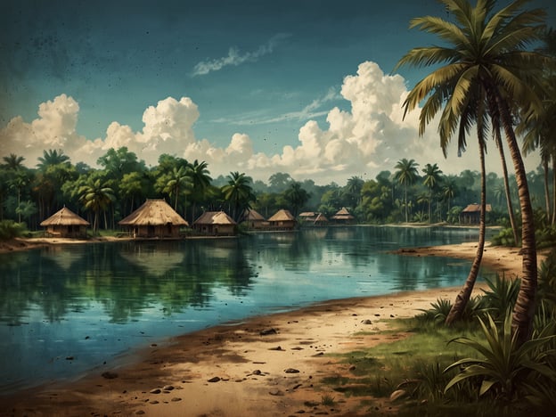 Auf dem Bild ist eine idyllische Landschaft zu sehen, die an die Ciénaga Grande erinnert. Es zeigt eine ruhige Wasseroberfläche, umgeben von üppiger Vegetation und Palmen. Die Hütten aus Stroh, die am Ufer stehen, lassen an die traditionelle Lebensweise der Menschen in dieser Region denken.Besondere Erlebnisse in der Ciénaga Grande könnten das Beobachten von vielfältigen Tierarten wie Vögeln und Fischen sein, die in diesem Ökosystem leben. Zudem bietet die Region Möglichkeiten für Bootsfahrten durch die Kanäle, wo man die natürliche Schönheit und die Ruhe der Umgebung genießen kann. Auch die kulturellen Erfahrungen mit den Einheimischen, die oft ihre Bräuche und Lebensweisen teilen, tragen zu einem unvergesslichen Erlebnis bei.