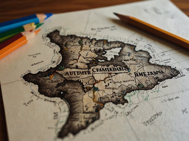 Auf dem Bild ist eine handgezeichnete Karte zu sehen, die eine kreative, künstlerische Dar-stellung eines Gebiets zeigt. Es sind geografische Merkmale, Städte und eventuell Routen eingezeichnet. Daneben liegen Buntstifte, was darauf hindeutet, dass man die Karte vielleicht kolorieren oder ergänzen kann.### Praktische Tipps für Deinen Besuch:1. **Vorbereitung:** Informiere dich über die Region, die auf der Karte dargestellt ist, um das Verständnis zu verbessern.2. **Material mitbringen:** Nehme zusätzliche Stifte oder Farben mit, um die Karte nach deinen Vorstellungen zu gestalten.3. **Erkunden:** Nutze die Karte als Anregung, um die Gegend vor Ort zu erkunden und Besonderheiten zu entdecken.4. **Notizen machen:** Schreibe dir interessante Punkte oder Routen auf, die du besuchen möchtest.5. **Fotos machen:** Halte die einzelnen Stationen und Sehenswürdigkeiten fest, um schöne Erinnerungen zu schaffen.Viel Spaß beim Entdecken und Erstellen!