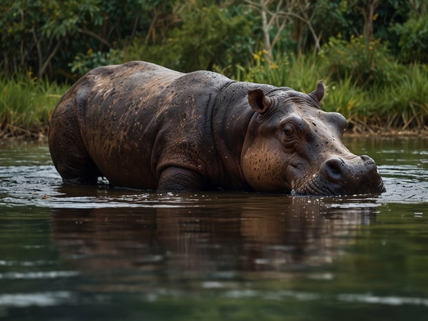 Auf dem Bild ist ein Flusspferd zu sehen, das im Wasser steht. Flusspferde, auch als Hippopotamus bekannt, haben einen besonderen Platz in der Geschichte, sowohl in der Natur als auch in der Kultur.In der Antike wurden sie oft in Mythologien erwähnt und galten als Symbole für Stärke und Kraft. Ihre massiven Körper und ihre territorialen Verhaltensweisen machen sie zu beeindruckenden, aber auch gefährlichen Tieren. Flusspferde sind die drittgrößten landlebenden Säugetiere und verbringen den Großteil ihres Lebens im Wasser, um sich vor der Sonne zu schützen.Ökologisch spielen sie eine wichtige Rolle in ihrem Lebensraum. Durch ihre Bewegungen im Wasser helfen sie, die Vegetation und das Ökosystem zu regulieren. Ihre Exkremente fördern das Wachstum von Pflanzen, die wiederum andere Tierarten anziehen.In der modernen Kultur sind Flusspferde oft in Medien und Kunst vertreten und symbolisieren sowohl Wildheit als auch das Bedürfnis nach Schutz ihrer natürlichen Lebensräume.