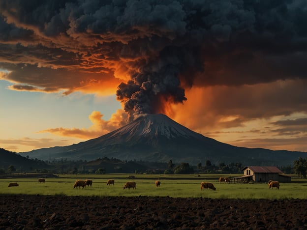 Auf dem Bild ist ein Vulkan zu sehen, der aktiv Feuer und Rauch ausstößt. Diese Vulkanaktivität kann erhebliche Folgen für die Umgebung haben, insbesondere für die Stadt Pasto in Kolumbien, die in der Nähe von Vulkanen liegt.Die Eruption kann Asche und Gase freisetzen, die die Luftqualität beeinträchtigen und gesundheitliche Risiken für die Bevölkerung darstellen. Zudem könnte die landwirtschaftliche Nutzung in der Region beeinträchtigt werden, da Asche die Felder kontaminieren kann. Auch die Tierhaltung könnte leiden, wie an den Kühen auf dem Bild zu sehen ist, da sie durch die Asche und den Verlust von Weideflächen betroffen sein könnten.Zusätzlich besteht die Gefahr von pyroklastischen Strömen und Laharen, die im Falle von starkem Regen zu verheerenden Überschwemmungen führen können. Die Menschen in Pasto müssen sich daher auf mögliche Evakuierungen und Notfallmaßnahmen vorbereiten, um sicher zu bleiben.