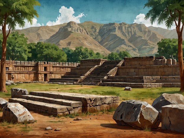 Auf dem Bild ist eine archäologische Stätte zu sehen, die möglicherweise an alte Zivilisationen erinnert. Die imposanten Steintreppen und die Überreste von Mauern und Gebäuden deuten auf eine historische Bedeutung hin. Solche Stätten sind oft Teil des UNESCO-Welterbes, was ihre kulturelle und historische Wertschätzung verdeutlicht. Der Schutz solcher Orte ist essenziell, um das Erbe und die Geschichten, die sie erzählen, für zukünftige Generationen zu bewahren. Der natürliche Hintergrund mit den Bergen und Bäumen ergänzt die Atmosphäre dieser historischen Landschaft und macht die Stätte noch beeindruckender.