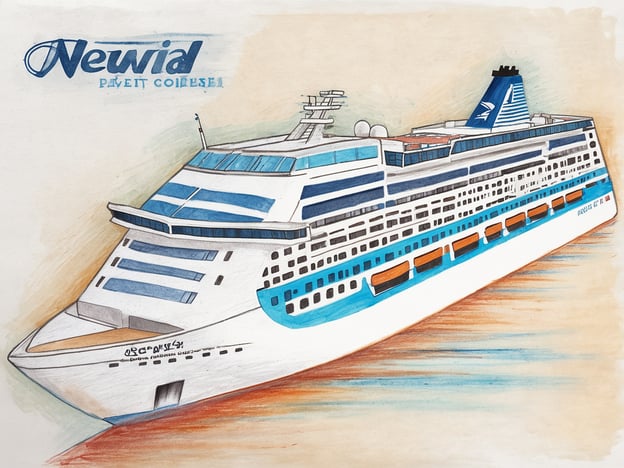 Ein illustriertes Bild eines Kreuzfahrtschiffes mit blauen und weißen Farbtönen. Das Schiff hat eine moderne Form mit mehreren Decks, großen Fenstern und Liften. Am oberen Teil des Schiffs befindet sich das Logo einer Reederei. Im Hintergrund ist ein sanfter Farbverlauf in warmen Tönen zu sehen. Die Darstellung vermittelt ein Gefühl von Abenteuer und Komfort auf See, ideal für schnellere und sichere Kreuzfahrtbuchungen mit Norwegian Cruise Line und PayPal.