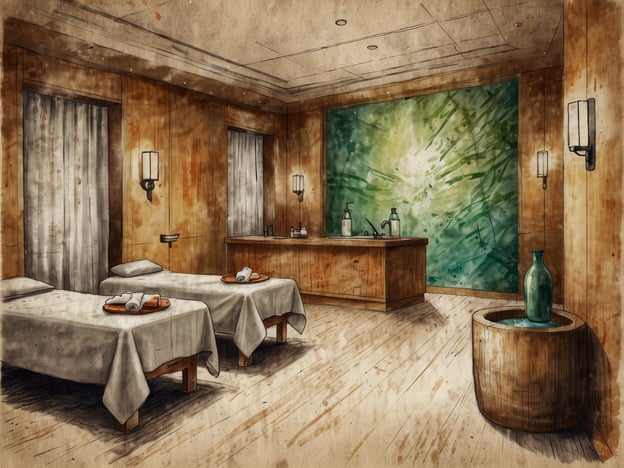 Auf dem Bild ist ein entspannendes Spa- oder Wellness-Zimmer zu sehen. Es verfügt über zwei Massagetische, die mit frischen Handtüchern und dekorativen Elementen ausgestattet sind. Die warmen Holzfarben und die sanfte Beleuchtung schaffen eine beruhigende Atmosphäre, ideal für Erholung und Entspannung.
Um einen unbeschwerten Aufenthalt zu gewährleisten, werden in solchen Einrichtungen in der Regel verschiedene Serviceleistungen und Annehmlichkeiten angeboten, wie zum Beispiel:
- Professionelle Massagen und Behandlungen zur Entspannung
- Aromatherapie für eine angenehme Duftwahrnehmung
- Kostenloser Tee oder Wasser zur Erfrischung
- Beruhigende Musik zur Förderung einer entspannten Stimmung
- Sauberkeit und Hygiene auf höchstem Niveau
Diese Elemente tragen dazu bei, dass Gäste sich rundum wohlfühlen und den Stress des Alltags hinter sich lassen können.