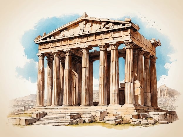 Auf dem Bild ist ein Abbild des Parthenon zu sehen, eines der bekanntesten Monumente der antiken griechischen Architektur. Der Parthenon befindet sich auf der Akropolis von Athen und wurde im 5. Jahrhundert v. Chr. erbaut, um der Göttin Athena zu Ehren zu kommen.Die Architektur des Parthenon ist ein herausragendes Beispiel für den dorischen Stil und spiegelt die künstlerische Blütezeit Athens während des goldenen Zeitalters wider. Er diente nicht nur als Tempel, sondern auch als Symbol für die Macht und den Einfluss Athens im antiken Griechenland. Der Parthenon ist heute ein UNESCO-Weltkulturerbe und zieht jährlich Millionen von Besuchern an, die mehr über die reiche Geschichte und Kultur Athens erfahren möchten.