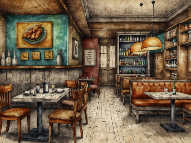Auf dem Bild ist eine gemütliche Restaurant-Umgebung zu sehen. Die Einrichtung wirkt warm und einladend, mit Holzdetails und angenehmem Licht. An den Wänden sind einige dekorative Elemente sowie ein Bild von Croissants zu sehen, was auf kulinarische Genüsse hinweist.
Im Dorint Hotel könnte man in einem ähnlichen Ambiente köstliche Gerichte und Backwaren genießen, vielleicht sogar frisch gebackene Croissants zum Frühstück oder exquisite Abendessen in einem stilvollen Rahmen. Solche Einrichtungen laden dazu ein, die Vielfalt der Speisen in einem entspannten und stilvollen Umfeld zu erleben.