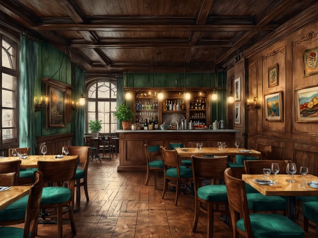 Auf dem Bild ist ein stilvolles Restaurantinterieur zu sehen, das durch warmes Holz und eine einladende Atmosphäre besticht. Die Tische sind ordentlich gedeckt, und man kann grüne Stühle erkennen, die dem Raum einen klassischen Charm verleihen.
Kulinarische Highlights im Dorint könnten beispielsweise saisonale Gerichte mit frischen, regionalen Zutaten, kreative Interpretationen klassischer Rezepte sowie eine Auswahl an erlesenen Weinen umfassen, um das Essen perfekt zu ergänzen. Die Ambiente schafft eine ideale Kulisse, um diese Spezialitäten in vollen Zügen zu genießen.