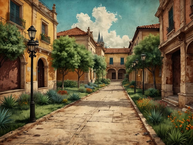 Auf dem Bild ist eine malerische Straße in einer historischen Stadt mit eleganten Gebäuden und einer angenehmen Umgebung zu sehen. Die Straße ist gesäumt von Bäumen, Lampen und Blumen, was eine einladende Atmosphäre schafft.In der Umgebung könnten folgende Attraktionen und Aktivitäten zu finden sein:1. **Historische Gebäude**: Besichtslehrungen durch die architektonisch interessanten Häuser und Plätze.2. **Cafés und Restaurants**: Gemütliche Lokale, in denen man lokale Spezialitäten und Getränke genießen kann.3. **Kunstgalerien und Museen**: Möglichkeiten, die lokale Kunst und Geschichte kennenzulernen.4. **Spaziergänge oder Radtouren**: Ideal, um die Umgebung näher zu erkunden und die Schönheit der Architektur und der Natur zu genießen.5. **Events und Festivals**: Mögliche saisonale Veranstaltungen, die Kultur, Musik und Essen feiern.Eine solche Umgebung lädt dazu ein, den Tag entspannt zu verbringen und die Atmosphäre der Stadt zu genießen.