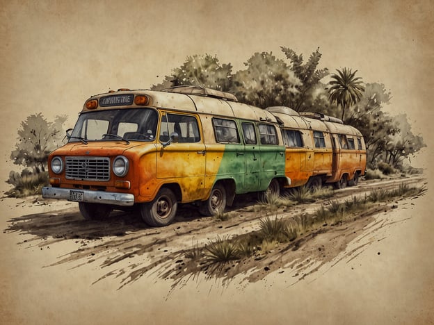 Auf dem Bild ist ein alter, bunt bemalter Bus zu sehen, der auf einer staubigen Straße steht, umgeben von Pflanzen und Bäumen. Solche nostalgischen Fahrzeuge können ein Symbol für Nachhaltigkeit sein, da sie oft aus einer Zeit stammen, in der langlebige Materialien und eine reparierbare Bauweise bevorzugt wurden. Zudem könnte man sich vorstellen, dass ein ausgezeichnetes Serviceangebot dazu beiträgt, solche Oldtimer wieder in Betrieb zu nehmen und sie für umweltfreundliche Transporte zu nutzen, was die Wertschätzung für nachhaltige Mobilität erhöht.