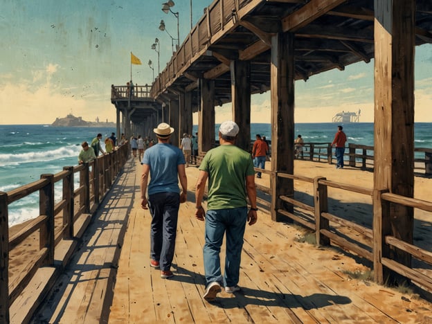 Auf dem Bild sieht man eine Holzpier, auf der Menschen spazieren gehen. Dies erinnert an die Seebrücke in Binz, wo viele Touristen flanieren, die frische Ostseeluft genießen und die Aussicht auf das Wasser bewundern. In Binz kann man außerdem Aktivitäten wie Radfahren entlang der Strandpromenade unternehmen oder die wunderschöne Strandlandschaft erkunden. Zu den Sehenswürdigkeiten zählen auch die Bäderarchitektur und das nahegelegene Naturschutzgebiet Granitz, in dem man wandern und die Natur erleben kann. Ein Besuch der Seebrücke bietet zudem die Möglichkeit, an Veranstaltungen wie dem traditionellen Strandkorbverleih oder verschiedenen Wassersportarten teilzunehmen.