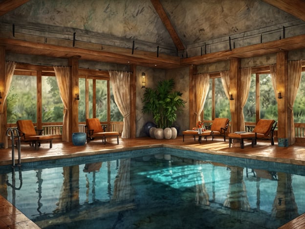 Auf dem Bild ist ein einladender Wellnessbereich mit einem Schwimmbecken zu sehen, der ideal für Erholung und Entspannung ist. Die warmen Holztöne und das große Fenster lassen viel Tageslicht herein und vermitteln eine beruhigende Atmosphäre. In vielen Dorint Hotels gibt es solche Einrichtungen, die verschiedene Wellness- und Erholungsangebote bieten. Hier können Gäste sich zurücklehnen, die Ruhe genießen und sich verwöhnen lassen, was perfekt für eine Auszeit vom Alltag ist.