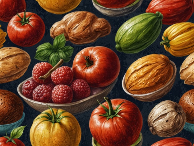 Auf dem Bild sind verschiedene Obst- und Gemüsesorten sowie Nüsse dargestellt. Man sieht saftige Tomaten, hellgelbe und grüne Paprika, sowie eine Schüssel mit roten Himbeeren. Diese bunte Anordnung kommuniziert eine klare kulinarische Vielfalt, die auch in den Dorint-Hotels spürbar ist. Dort wird großer Wert auf frische, regionale Zutaten und abwechslungsreiche Speisen gelegt, die die Gäste in ihrer Vielfalt begeistern.