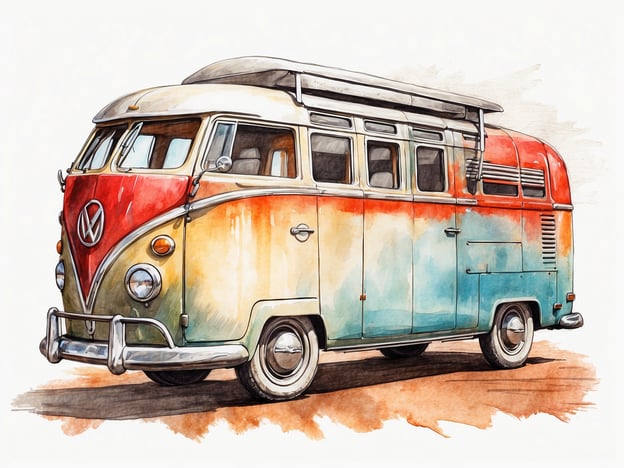 Auf dem Bild ist ein klassischer VW-Bus zu sehen, der in lebhaften Farben gestrichen ist.**Praktische Reisetipps:**1. **Planung der Route:** Wenn du mit einem Camper oder Bus reist, plane im Voraus, wo du übernachten möchtest. Schau nach Campingplätzen oder Stellplätzen entlang der Route.2. **Packliste:** Stelle sicher, dass du genügend Vorräte, Kochutensilien und persönliche Gegenstände mitnimmst. Denke auch an eine Erste-Hilfe-Ausrüstung.3. **Fahrzeugwartung:** Vor der Abfahrt solltest du dein Fahrzeug überprüfen lassen. Das beinhaltet Ölwechsel, Reifendruck und Bremsen.4. **Sicherheit:** Halte stets eine Notfallausrüstung bereit – einschließlich Pannenhilfe, Taschenlampe und Wasser.5. **Genießen:** Mach Pausen und erkunde die Umgebung. Oft bieten sich schöne Sehenswürdigkeiten und Naturerlebnisse entlang der Strecke an.Viel Spaß auf deiner Reise!