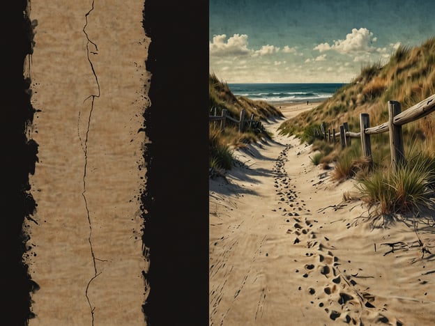 Auf dem Bild ist ein malerischer Sandweg zu sehen, der durch eine Dünenlandschaft führt. Die sanften Hügel sind mit grünen Gräsern bedeckt und der Weg führt direkt zum Strand, wo das Meer in der Ferne sichtbar ist. Die Wolken am Himmel ergänzen das entspannende Landschaftsbild. Dieser Ort strahlt eine ruhige und einladende Atmosphäre aus und eignet sich hervorragend für Erholung und naturnahe Aktivitäten rund um Rantum. Hier kann man die Schönheit der Küste genießen, spazieren gehen oder einfach die Seele baumeln lassen.