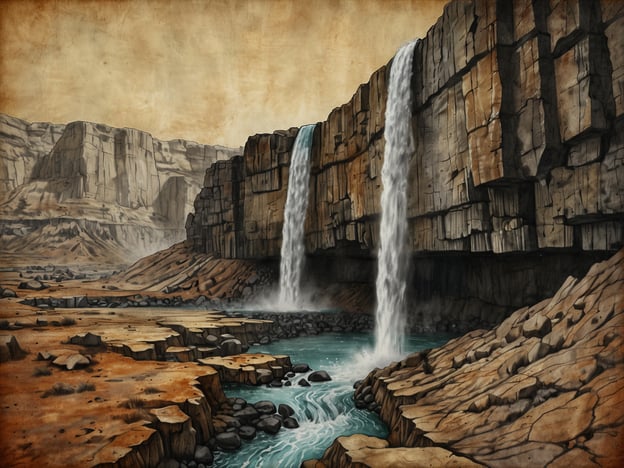 Auf dem Bild ist eine eindrucksvolle Landschaft zu sehen, die von hohen, steilen Klippen und zwei Wasserfällen geprägt ist. Das Wasser fließt in einen klaren Fluss, der durch das felsige Terrain fließt. Die Farben und die Details der Felsen könnten an die Entstehung artesischer Quellen erinnern, wo Druck unter der Erdoberfläche dazu führt, dass Wasser an die Oberfläche tritt. Diese natürlichen Phänomene sind faszinierend und zeigen, wie Wasser durch geologische Strukturen in Bewegung gerät.