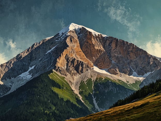 Auf dem Bild ist die majestätische Zugspitze zu sehen, Deutschlands höchster Gipfel. Sie erhebt sich beeindruckend über die umliegenden Berge und zeigt eine Mischung aus steilen Felsen und schneebedeckten Bereichen. Die Landschaft ist prächtig mit üppigem Grün und einer klaren Himmelstimmung, die die Schönheit der Natur unterstreicht.
