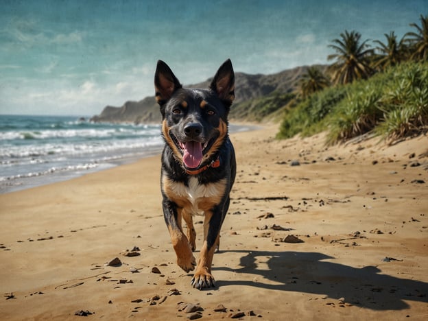 Auf dem Bild ist ein Hund zu sehen, der fröhlich am Strand läuft. Der Naturstrand von Prerow ist ein ideales Paradies für Hunde, wo sie herumlaufen, spielen und die Freiheit des äußeren Lebens genießen können. Die schöne Kulisse mit Sand, Wasser und Vegetation bietet eine perfekte Umgebung für Hund und Mensch, um gemeinsam Zeit zu verbringen.