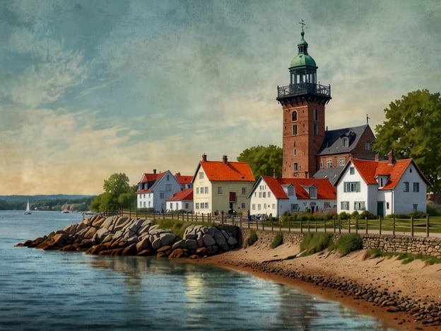 Auf dem Bild ist eine malerische Küstenlandschaft mit einem alten Leuchtturm und einer Reihe von charmanten, weißen Häusern mit roten Dächern zu sehen. Diese Art von Szenerie ist typisch für Schleswig-Holstein, wo man oft umgebende Natur, Wasser und historische Gebäude findet.Unvergessliche Erlebnisse in Schleswig-Holstein könnten beispielsweise das Entdecken der schönen Küstenregionen, das Segeln auf den Fjorden oder das Erkunden der vielen kleinen Häfen und Dörfer sein. Diese Landschaft zieht Touristen an, die die maritime Atmosphäre und die idyllische Ruhe genießen möchten.