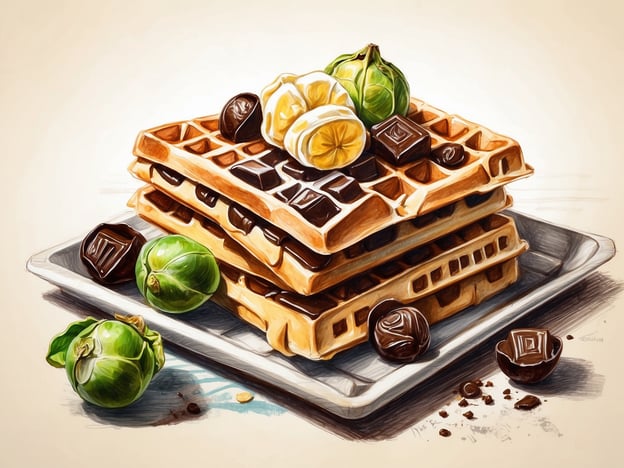 Auf dem Bild sind Waffeln zu sehen, die typisch für Brüssel sind. Die belgischen Waffeln sind bekannt für ihre luftige, knusprige Textur und werden oft mit verschiedenen Süßigkeiten serviert. Dazu passen köstliche Schokoladen, die ebenfalls aus Belgien stammen und für ihre hohe Qualität berühmt sind.Erfrischende Zutaten wie Zitrone und möglicherweise grüne Früchte oder Nüsse verleihen dem Gericht eine besondere Note. Diese Kombination aus Waffeln und Schokolade spiegelt die kulinarische Vielfalt von Brüssel wider und lädt dazu ein, die süßen Köstlichkeiten der Stadt zu genießen.