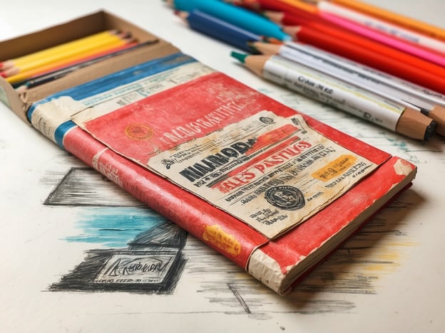 Auf dem Bild ist ein Skizzenbuch oder Notizbuch zu sehen, das mit pastellfarbigen Stiften und Buntstiften umgeben ist. Der Einband des Buches hat eine interessante, künstlerische Gestaltung mit verschiedenen Farben und Aufschriften.**Praktische Tipps für die Reise:**1. **Reisejournal führen**: Nutze ein Skizzenbuch, um deine Erlebnisse festzuhalten. Das ist eine schöne Art, Erinnerungen zu dokumentieren.2. **Kunstbedarf einpacken**: Nimm ein paar Buntstifte oder Markierer mit, um Momente kreativ festzuhalten.3. **Örtliche Inspiration**: Zeichne oder skizziere die Umgebung, um deine Reiseerlebnisse zu vertiefen und besser in Erinnerung zu behalten.4. **Kompakte Größe wählen**: Achte darauf, dass dein Notizbuch und die Stifte leicht und handlich sind, damit du sie problemlos transportieren kannst.5. **Experimentiere mit verschiedenen Stilen**: Probiere unterschiedliche Zeichenstile oder Techniken aus, die du unterwegs inspirierend findest.