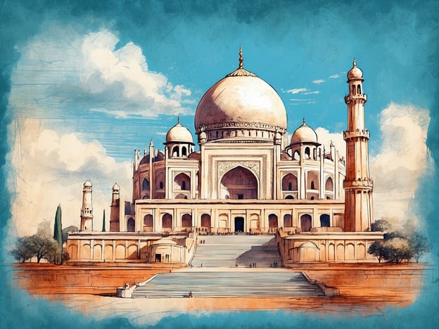 Auf dem Bild ist das Taj Mahal zu sehen, eine der bekanntesten Sehenswürdigkeiten Indiens, die sich in Agra befindet. Es ist ein beeindruckendes Mausoleum, das aus weißem Marmor erbaut wurde und für seine wunderschöne Architektur und die Liebe, die hinter seiner Errichtung steht, berühmt ist. Umgeben von gepflegten Gärten und Wasseranlagen, zieht es Millionen von Touristen an und ist ein UNESCO-Weltkulturerbe.