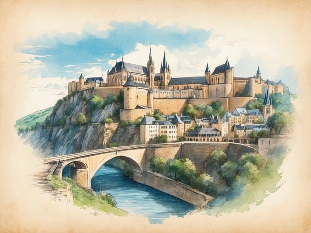 Auf dem Bild ist eine malerische Darstellung von Luxemburg-Stadt zu sehen, die von der beeindruckenden Festung und den historischen Gebäuden geprägt ist. Die Stadt hat eine reiche Geschichte, die bis ins 10. Jahrhundert zurückreicht, als sie als strategischer Ort gegründet wurde.Die Festung, die auf dem Bild zu sehen ist, ist ein bedeutendes Symbol für die militärische Macht und die Verteidigungsanlagen Luxemburgs. Im Laufe der Jahrhunderte wurde sie von verschiedenen Herrschern und Kulturen erweitert und umgebaut.Die Brücke, die den Fluss überspannt, symbolisiert die Verbindung zwischen den unterschiedlichen Stadtteilen und zeigt die landschaftliche Schönheit der Umgebung. Luxemburg-Stadt ist nicht nur historisch bedeutsam, sondern auch ein UNESCO-Weltkulturerbe, das eine faszinierende Mischung aus alter Architektur und moderner Urbanität bietet.