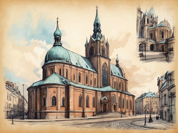 Auf dem Bild ist eine beeindruckende Kirche abgebildet, die an die reformierte Kirche von St. Johannes in Riga erinnert. Diese Sehenswürdigkeit ist bekannt für ihre markanten Türme und die neugotische Architektur. In der Umgebung sind weitere historische Gebäude zu erahnen, die typisch für die Altstadt von Riga sind, mit ihren charmanten Gassen und dem charakteristischen baltischen Stil.Die Kirche selbst zieht durch ihre elegante Form und die grüne Kuppel die Aufmerksamkeit auf sich, was sie zu einem beliebten Fotomotiv für Touristen macht.