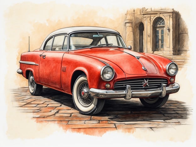 Auf dem Bild ist ein klassischer roter Automobil zu sehen, das an die Vergangenheit Belgrads erinnert, als die Stadt ein Zentrum für kulturellen Austausch und industrielle Entwicklung war. In der Zeit nach dem Zweiten Weltkrieg erlebte Belgrad ein bemerkenswertes Wachstum, wobei Autos immer mehr zum Symbol des Fortschritts und des Wohlstands wurden.Die automobile Renaissance in Jugoslawien umfasste viele lokale Hersteller, die stilvolle und elegante Fahrzeuge produzierten. Dieses Bild könnte als Hommage an die Nostalgie vergangener Zeiten dienen, als das Fahren eines solchen Fahrzeugs in Belgrad ein Zeichen von Status und modernem Lebensstil war. Die Architektur im Hintergrund könnte zudem darauf hindeuten, dass der Wagen in einem historischen Teil der Stadt fährt, wo alte Gebäude die reiche Geschichte Belgrads widerspiegeln.