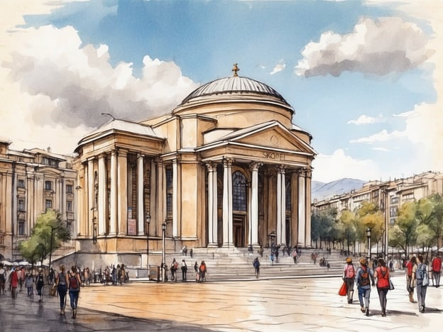 Auf dem Bild ist ein beeindruckendes Gebäude zu sehen, das wahrscheinlich ein bekanntes Wahrzeichen in Skopje darstellt. Es scheint sich um eine Kirche oder ein Kulturzentrum zu handeln, mit einer markanten Architektur und einer großen Treppe vor dem Eingang.Für deinen Besuch in Skopje sind hier einige praktische Informationen:1. **Transport**: Skopje hat ein öffentliches Verkehrssystem, das Taxis und Busse umfasst. Die Preise sind günstig. Es ist auch empfehlenswert, zu Fuß die Innenstadt zu erkunden.2. **Währung**: Die Währung in Nordmazedonien ist der mazedonische Denar (MKD). Es ist ratsam, etwas Bargeld bei sich zu haben, obwohl viele Geschäfte auch Karten akzeptieren.3. **Sehenswürdigkeiten**: Neben dem Gebäude auf dem Bild lohnt sich auch ein Besuch der Steinbrücke, der Festung Kale und des Mutter-Teresa-Hauses.4. **Essen**: Probiere lokale Spezialitäten wie "tavče gravče" (Bohnen im Topf) oder "ajvar" (Paprikapaste). Es gibt viele gemütliche Restaurants in der Altstadt.5. **Klima**: Skopje hat ein kontinentales Klima. Der Sommer kann heiß werden, während der Winter kalt ist, also plane deine Kleidung entsprechend.Viel Spaß bei deinem Besuch in Skopje!