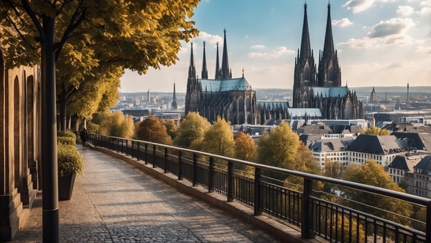 Turmaufstieg Panorama über Stadt und Fluss