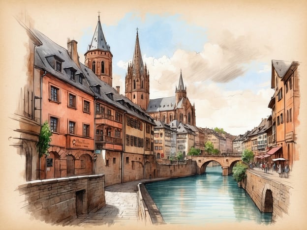 Auf dem Bild ist eine malerische Stadtansicht zu sehen, die an Mainz erinnert. Mainz ist bekannt für seine reiche Geschichte und beeindruckende Architektur, darunter die Kathedrale St. Martin, die im Hintergrund erkennbar sein könnte. Die klare Wasserstraße spiegelt die historischen Häuser wider, die die Straßen säumen. Dies erinnert an die Altstadt von Mainz, die für ihre gut erhaltenen Gebäude aus dem Mittelalter und der frühen Neuzeit berühmt ist.Die Stadt hat eine lange Geschichte, die bis zu den Römern zurückgeht und ist heute besonders für ihre Weinkultur und den Gutenberg, der hier die Buchdruckkunst revolutionierte, bekannt. Die Atmosphäre auf dem Bild vermittelt das charmante Flair von Mainz, wo Geschichte und modernes Leben harmonisch miteinander verwoben sind.
