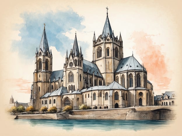 Auf dem Bild ist eine beeindruckende Kathedrale zu sehen, die an die Geschichte der Stadt Speyer erinnert. Die Speyerer Dom, auch als Kaiserdom bekannt, ist ein herausragendes Beispiel romanischer Architektur und gehört zum UNESCO-Weltkulturerbe. Der Bau begann im Jahr 1030 und galt lange Zeit als eines der bedeutendsten Gotteshäuser im Heiligen Römischen Reich.Der Dom ist berühmt für seine majestätischen Türme und das massive, wuchtige Design, das die Macht und Bedeutung des Reiches widerspiegelt. Viele Könige und Kaiser wurden hier gekrönt und begraben. Die Lage am Rhein unterstreicht zudem die historische Bedeutung Speyers als Handels- und Verkehrszentrum im Mittelalter.