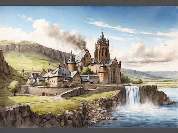 Auf dem Bild sieht man eine malerische Landschaft mit einer beeindruckenden Burg oder Kirche, die majestätisch an einem Wasserfall und einem Fluss liegt. Wenn du in Andernach bist, kannst du ähnliche historische Orte und wunderschöne Naturlandschaften erkunden. Hier sind einige Aktivitäten und Ausflüge, die du unternehmen kannst:1. **Burg Namedy**: Besuche die romantische Burg Namedy, die oft für Veranstaltungen und Führungen geöffnet ist.2. **Rundgang durch die Altstadt**: Erkunde die charmante Altstadt von Andernach mit ihren alten Gebäuden und dem historischen Stadtbild.3. **Rheinpromenade**: Mache einen Spaziergang entlang der Rheinpromenade und genieße die herrliche Aussicht auf den Fluss.4. **Geysir Andernach**: Besuche den höchsten Kaltwassergeysir der Welt – ein faszinierendes Naturphänomen.5. **Radfahren und Wandern**: Nutze die zahlreichen Rad- und Wanderwege in der Umgebung, um die schöne Landschaft zu erkunden.Diese Aktivitäten bieten eine tolle Möglichkeit, die Geschichte und Natur der Region zu genießen!