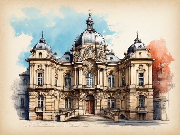 Auf dem Bild ist ein beeindruckendes historisches Gebäude zu sehen, das bisher vermutlich im Barockstil erbaut wurde. In der Verbindung zur Geschichte von Landau könnte man an den Landauer Barock und die prächtigen Bauten dieser Epoche denken, die die Stadt im 17. und 18. Jahrhundert prägten.Das Bild zeigt eine kunstvoll gestaltete Fassade mit reichen Details, kuppelförmigen Dächern und großen Fenstern – Merkmale, die oft bei bedeutenden Bauwerken in Landau zu finden sind. Diese Stadt hat eine reiche Geschichte, die von der Festungsarchitektur und dem Einfluss verschiedener Kulturen geprägt ist. Solche Gebäude sind oft Zeitzeugen der kulturellen Blütezeit, die Landau erlebt hat.