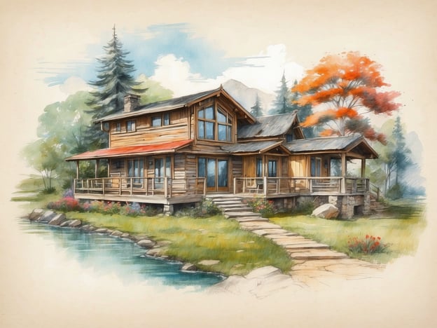 Das Bild zeigt ein malerisches Holzhaus, umgeben von natürlicher Landschaft mit einem kleinen Gewässer und bunten Pflanzen. Die Architektur ist rustikal und strahlt eine gemütliche Atmosphäre aus, ideal für einen Urlaub in der Natur.Landal GreenParks bietet zahlreiche Ferienparks in idyllischen Umgebungen, ähnlich dem auf dem Bild. Diese Parks sind oft in der Nähe von Wäldern, Seen oder Küsten und bieten eine Vielfalt an Freizeitaktivitäten wie Wandern, Radfahren und Wassersport. Die Unterkünfte reichen von komfortablen Ferienwohnungen bis hin zu luxuriösen Chalets, die perfekt für einen entspannten Aufenthalt sind. Die Integration in die Natur und die Möglichkeit, die Umgebung zu erkunden, stehen im Mittelpunkt des Urlaubserlebnisses bei Landal GreenParks.