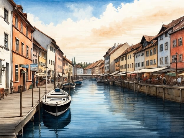 Auf dem Bild ist eine malerische Wasserstraße mit bunten Häusern und mehreren Booten zu sehen. In Tönning könnte man hier verschiedene Aktivitäten genießen, wie zum Beispiel:- Entspannen in einem der Cafés oder Restaurants am Wasser.- Boot fahren oder eine Hafenrundfahrt unternehmen.- Spazierengehen entlang der Uferpromenade und die schöne Architektur bewundern.- Sich über die lokale Geschichte und Kultur informieren, die in den Gebäuden und dem Ambiente spiegelt.Die Atmosphäre lädt zum Verweilen und Genießen ein!