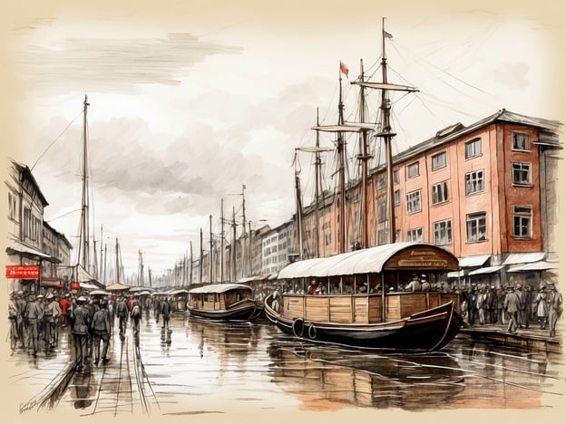Auf dem Bild ist eine Hafenansicht zu sehen, die an die maritime Atmosphäre in Husum erinnert. Die Stadt ist bekannt für ihre beeindruckenden Veranstaltungen, insbesondere das „Husumer Hafenfest“, bei dem das Leben am Wasser gefeiert wird. Stände, Boote und zahlreiche Besucher vermitteln eine festliche Stimmung.Ein weiteres bemerkenswertes Event ist der „Weihnachtsmarkt in Husum“, wo der Hafen oft festlich dekoriert ist und zahlreiche Lichter den Bereich beleuchten. Auch in der Stadt selbst wird das maritime Erbe mit Festevents wie dem „Need for Speed – Husum“ gefeiert, wo die Besucher die Schifffahrtstraditionen der Region hautnah erleben können.