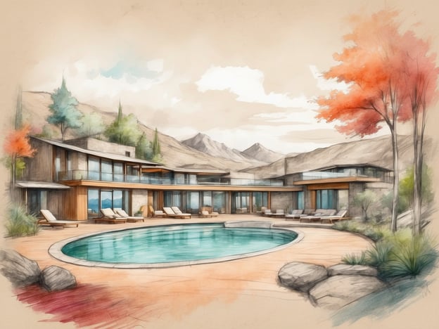 Auf dem Bild ist ein modernes Gebäude zu sehen, das von einer ruhigen Landschaft mit Bergen und Bäumen umgeben ist. Es gibt einen einladenden Pool, der mit Liegen ausgestattet ist, perfekt für Entspannung und Wellness. Diese Umgebung könnte ideale Möglichkeiten für entspannende Aktivitäten bieten, wie zum Beispiel:- **Schwimmen im Pool**: Eine erfrischende Möglichkeit, sich zu entspannen und abzuschalten.- **Sonnenbaden**: Die Liegen laden dazu ein, sich im Freien zu entspannen und die Sonne zu genießen.- **Meditation oder Yoga**: Die ruhige Kulisse bietet einen hervorragenden Ort für Yoga-Übungen oder Meditation.- **Naturwanderungen**: Die angrenzenden Berge und die Natur könnten zu entspannenden Spaziergängen oder Wanderungen einladen.Insgesamt strahlt das Bild eine ruhige und entspannende Atmosphäre aus, die ideal für Wellness-Aktivitäten ist.