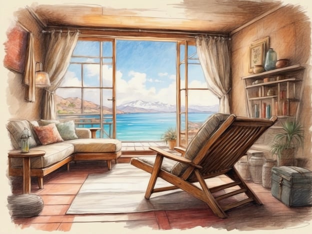 Auf dem Bild ist ein gemütlicher Raum zu sehen, der eine atemberaubende Aussicht auf das Wasser und die Berge bietet. Es gibt eine helle und einladende Atmosphäre mit einer gemütlichen Couch, einem bequemen Sessel und einigen dekorativen Elementen wie Pflanzen und Büchern.Hier sind einige Tipps für einen gelungenen Aufenthalt in solch einem Raum:1. **Gemütlichkeit schaffen**: Verwende weiche Kissen und Decken, um den Raum noch einladender zu gestalten.2. **Natur genießen**: Nutze die Aussicht, indem du Zeit am Fenster verbringst oder einen Balkon für frische Luft einrichtest.3. **Lesen und Entspannen**: Halte dir Zeit für ein gutes Buch frei. Nimm dir einen Sessel oder eine Liege, um entspannende Stunden zu verbringen.4. **Gemütliche Beleuchtung**: Setze auf warmes Licht, um eine angenehme Stimmung zu erzeugen, besonders am Abend.5. **Dekorative Elemente**: Bringe persönliche Gegenstände oder Pflanzen ins Spiel, um den Raum individuell zu gestalten.Viel Spaß beim Entspannen!